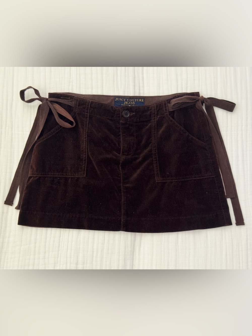 Juicy Couture Brown Velvet Button Detail Skirt with Pockets